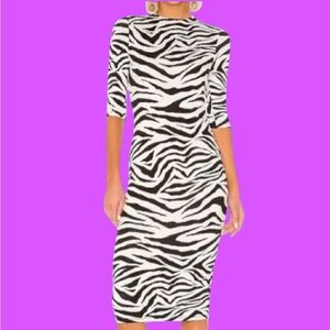 Alice + Olivia Delora Fitted Mock Neck Midi Dress Dress Sz 4 Zebra Tiger Print